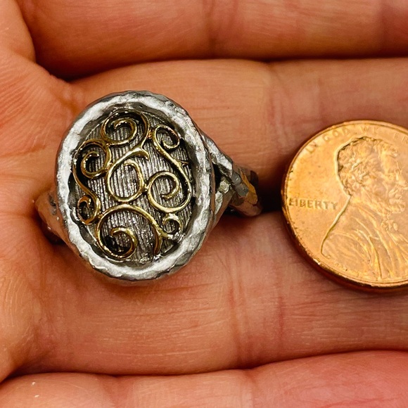 Gabriel&CoSilver And 18k Filigree Hammered Ring Size 7 - Picture 6 of 9